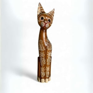 Homeessentials - Gato Madera Artesanal 60 Cm Café Claro