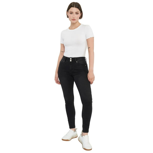 Jeans Mujer High Waist 2 Botones Negro Corona