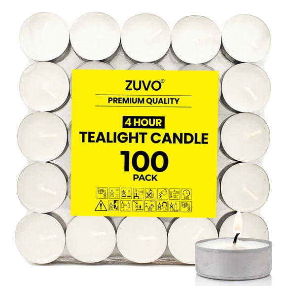 Velas de té Zuvo 4 Hour Burn (paquete de 100), color blanco