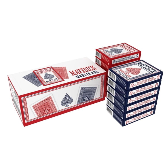 Juego de 12 barajas Playing Cards Maverick, índice estándar, rojo/azul