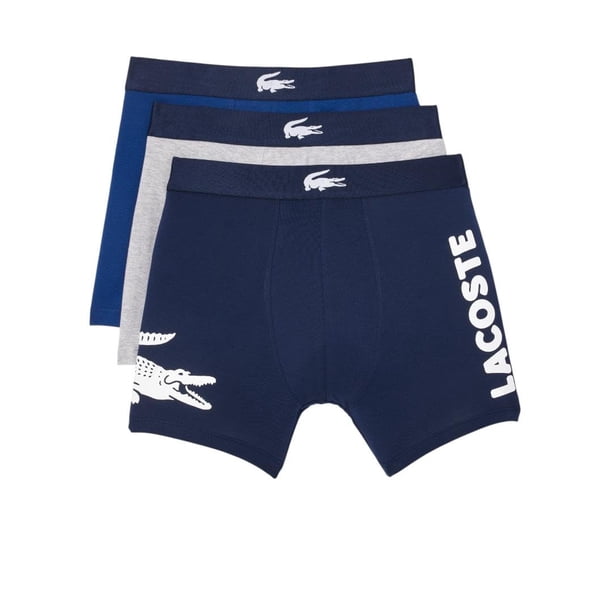 Calzoncillos tipo bóxer Lacoste de algodón elástico con estampado de cocodrilo grande, paquete de 3