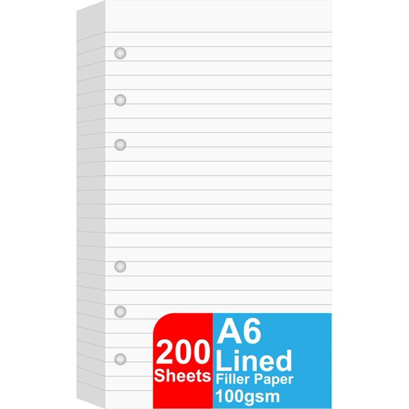Papel de recarga con líneas A6, 200 hojas, 100 g/m², para Filofax (paquete de 2)