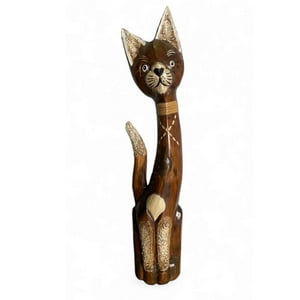 Homeessentials - Gato Madera Artesanal 60 Cm Café