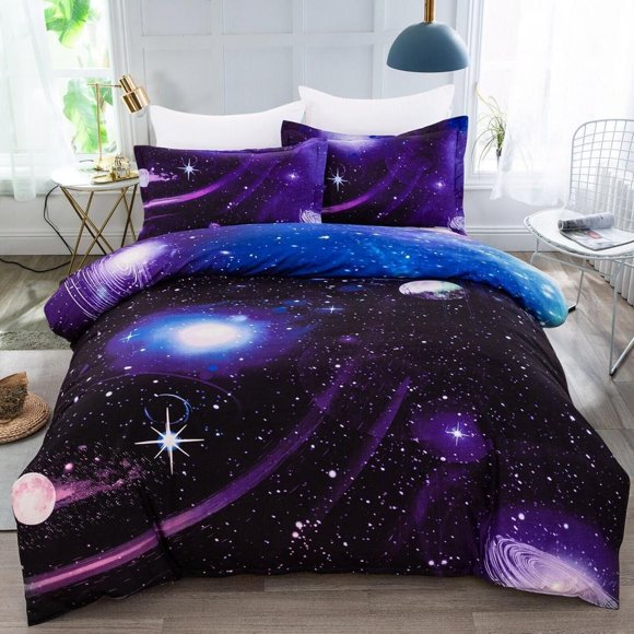 Galaxy Planet Space Universe Quilt Duvet Cover Set Bedspread Bedding Children3-Piece Bedding Set