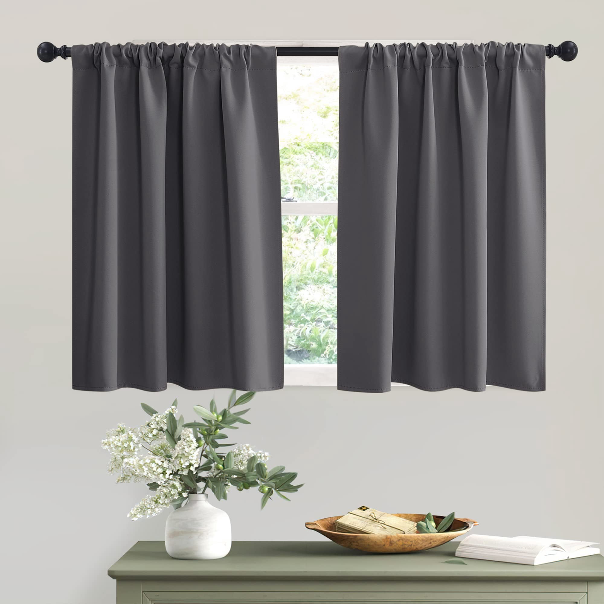 Cortinas Opacas Ryb Home, Cortas, Color Gris, Para Ventanas Pequeñas, 42 X 36