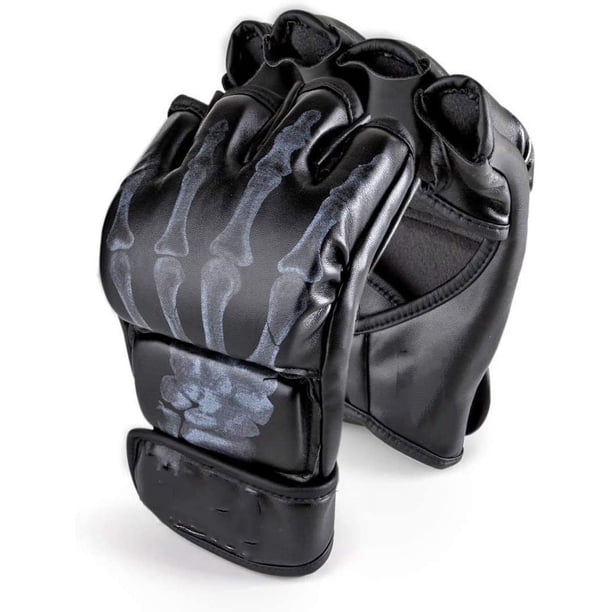 Guantes de MMA, guantes de boxeo de medio dedo, mitones de MMA con muñequera ajustable, guantes de UFC para entrenamiento de sanda sparring y saco de boxeo (talla única)