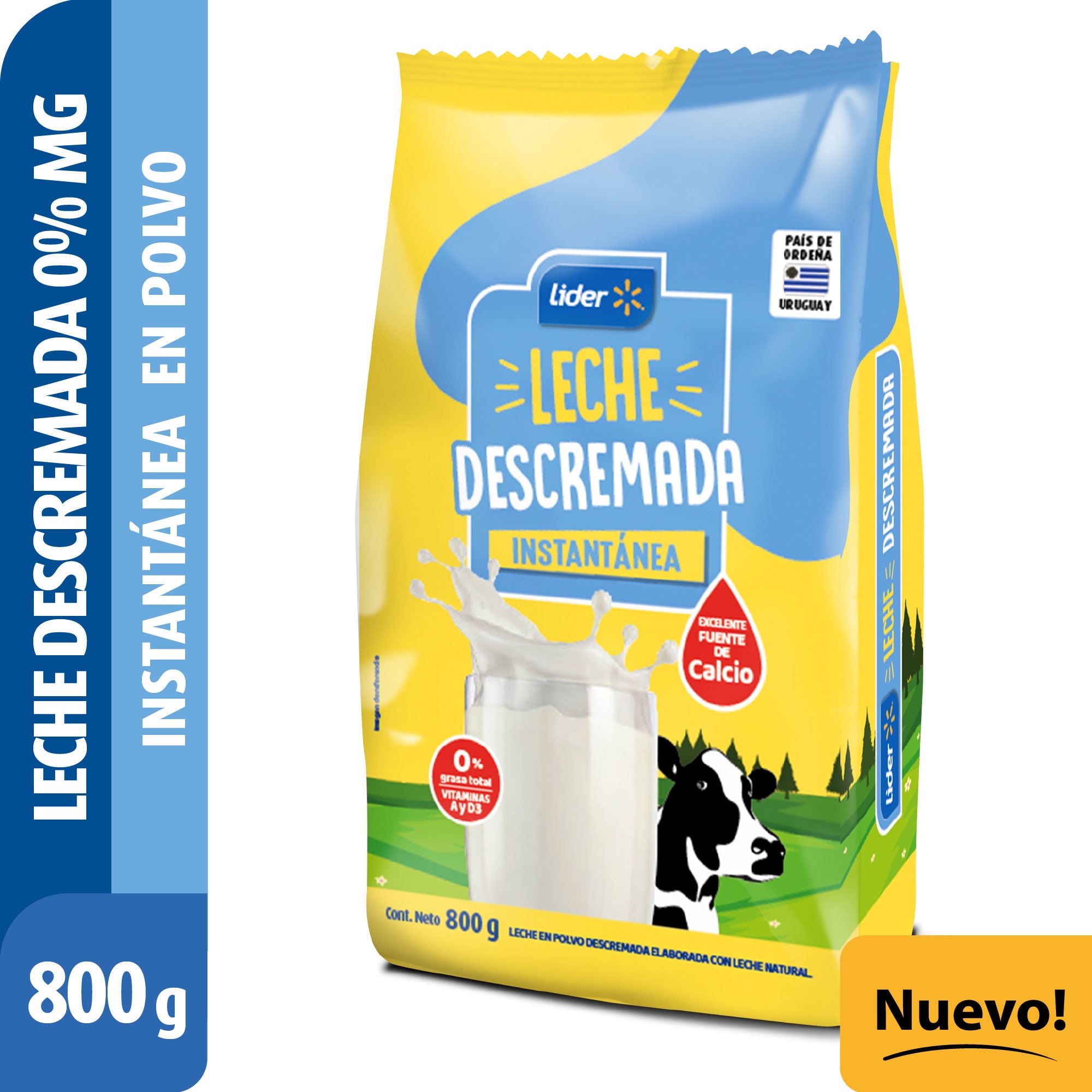 Leche Descremada Instantánea Bolsa 800 g Lider