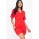 thumbnail image 1 of Saronite Vestido Mini Básico Ajustado de Manga Corta con Cuello en V, Rojo (para Mujer), 1 of 2