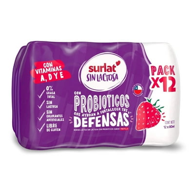Probiótico Frutilla Sin Lactosa Pack 12 Un 960 Ml Surlat