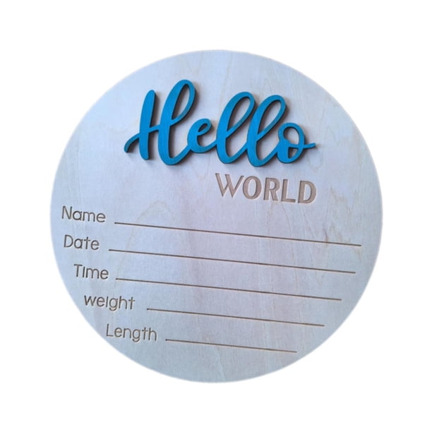 Anuncio de recién nacido firma Nacer Nombre de bebé Plaques Decoración de guardería Shower Remato de madera Hello World para la decoración de la Azul