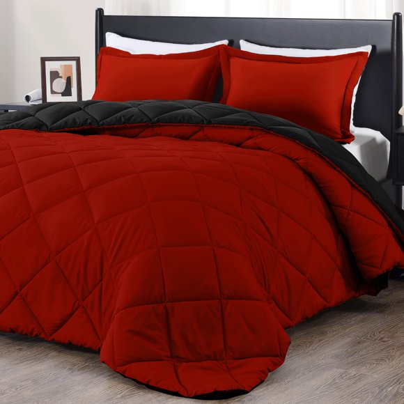 Juego de edredón downluxe, tamaño king, rojo y negro, 3 piezas