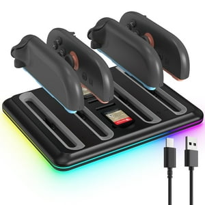 Cargador Aaronmei Para Controlador Switch 2 4 Ranuras Rgb Usb-C Negro