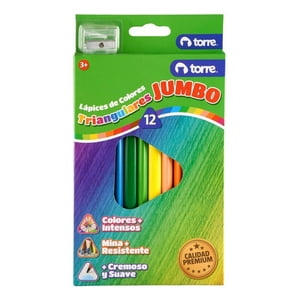 Lápices De 12 Colores Triangulares Jumbo + Sacapunta. Torre Verde