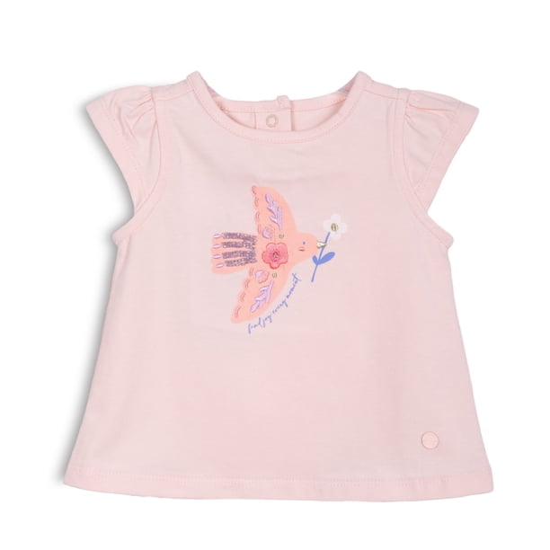 Polera Bebé Niña Manga Corta Estampado Pajarito Damasco Pillin