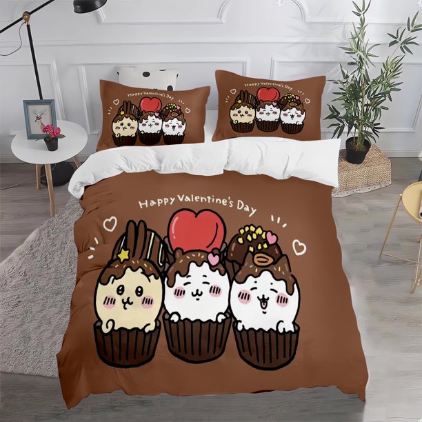 v2686 Bed Sheets CHIIKAWA-Quilt Cover Bedding Set Kids % Polyester Decor Ultra Soft and Comfortable Bedroom Gift New Designer 3-Piece Bedding Set (1 Duvet Cover + 2 Pillow Shams) Bed Sheets ju2686
