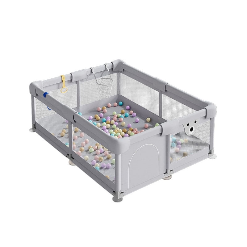 Babyluna - Centro De Juegos Corral Gimnasio Bebés Con Aro Y Agarraderas Gris