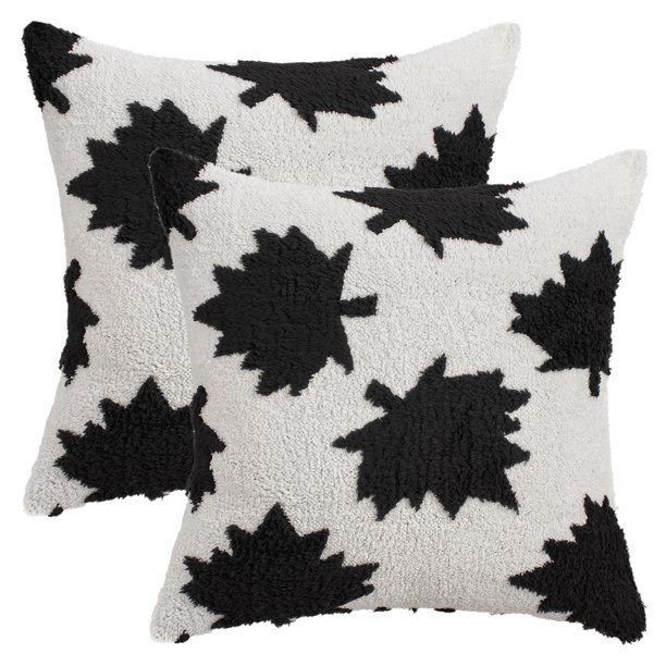 REGALWOVEN Paquete de 2 Fundas de Cojín Decorativas de Jacquard de Hoja de Arce Suaves para Sofá Sala de Estar Negro 18" x 18"