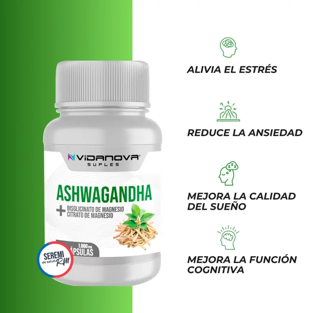 Ashwagandha + Bisglicinato de Magnesio + Citrato de Magnesio Cápsulas 1000mg