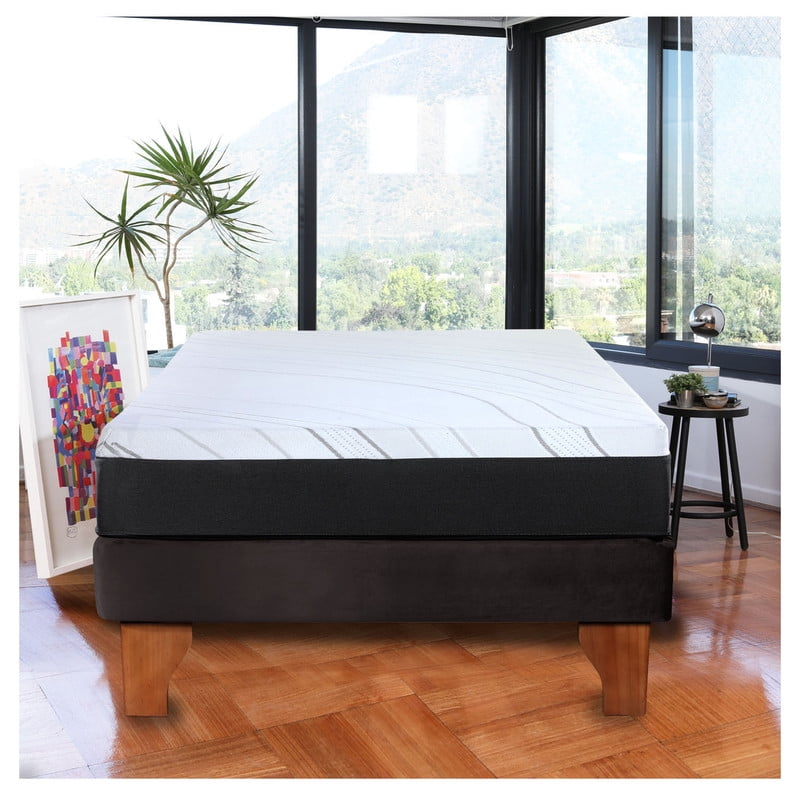 Latam Home - Cama Europea Zen Pro Colchon Resortes 1.5 Plaza Base Dividida Tela Negro