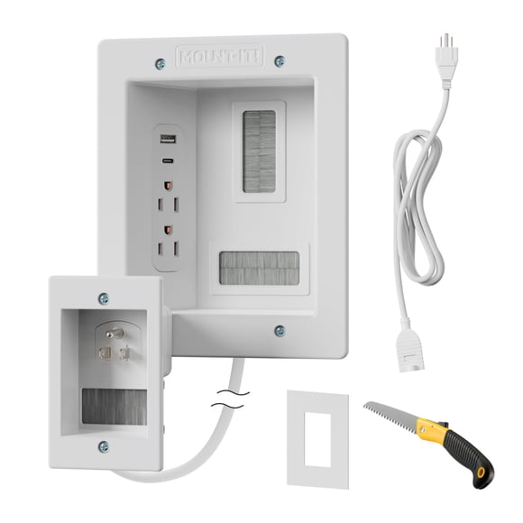 Kit de Gestión de Cables Mount-It! con Doble Enchufe y USB-C para Montaje en Pared