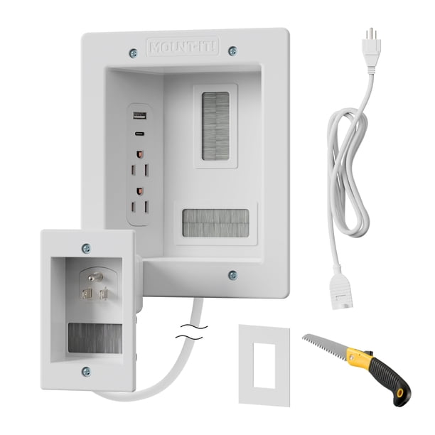 Kit de Gestión de Cables Mount-It! con Doble Enchufe y USB-C para Montaje en Pared