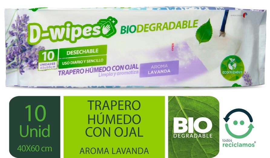 Trapero Húmedo D-Wipes Biodegradable Lavanda 10 Un
