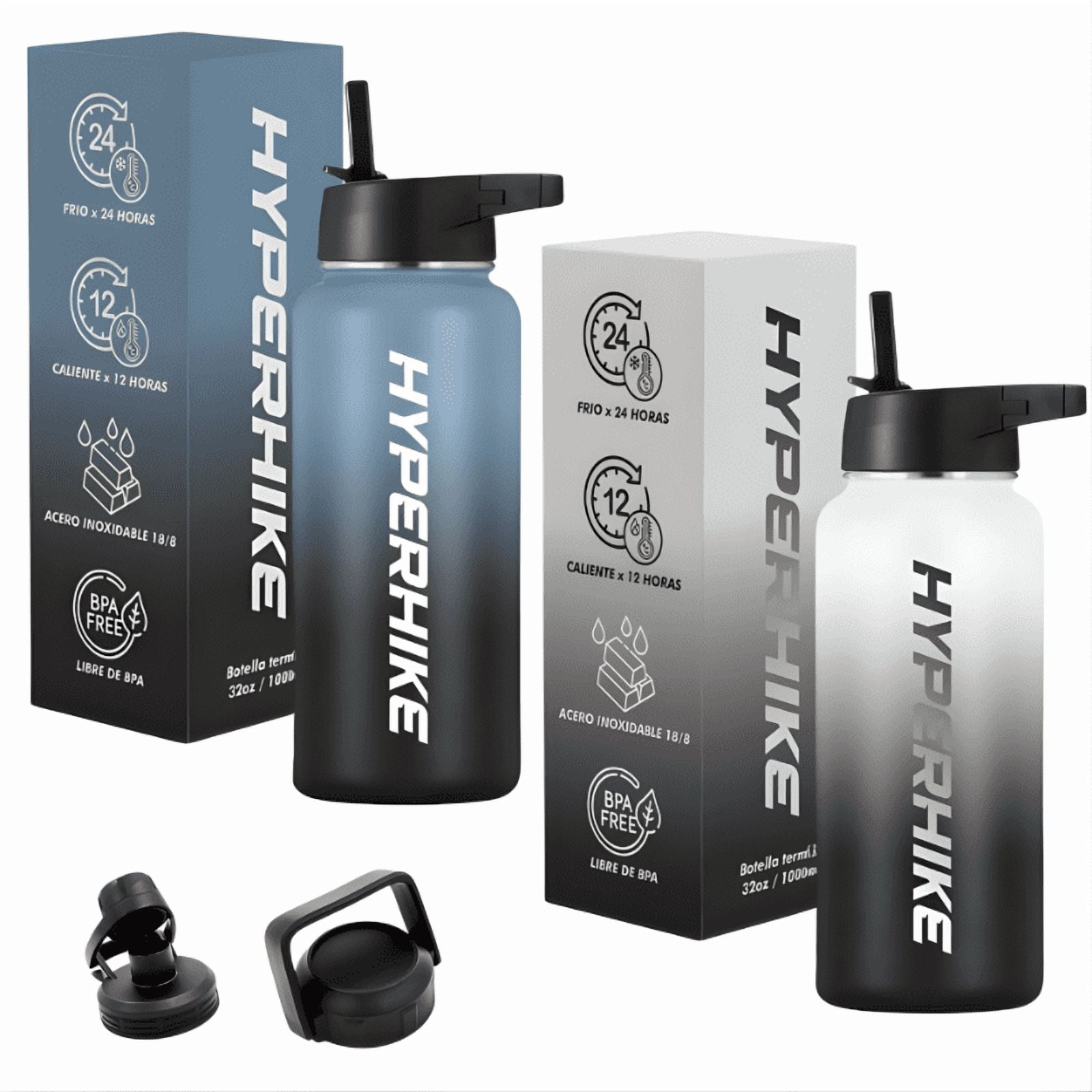 Pack 2 Termo Acero Inoxidable 1lt Hyperhike + 6 Tapas Azul/ Blanco