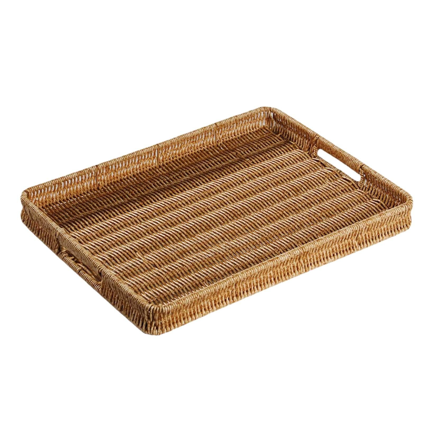 Magideal - Bandeja Decorativa Tejida, Bandeja Rectangular Para Servir, Bandeja De Pan De Picnic, Cesta Nórdica Para Servir Comida Para Mesa De Cocina De Encimera 40cmx30cmx4.5cm