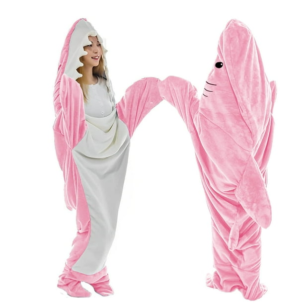 Pijama Manta De Tiburón Con Capucha Para Adultos Y Niños -Rosa