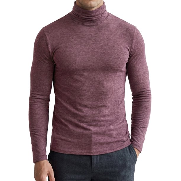 INSPIRE CHIC Camiseta de Cuello Alto de Manga Larga para Hombre Ajuste Entallado Camiseta Térmica Suave L Burdeos