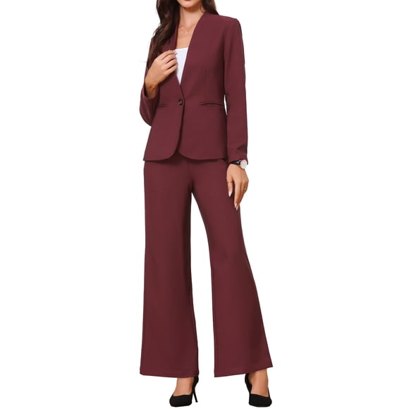 Traje de Negocios INSPIRE CHIC para Mujeres Conjunto de 2 Piezas sin Cuello para Maestras Regreso a Clases Conjunto de Trabajo Blazer y Pantalones L Rojo Oscuro