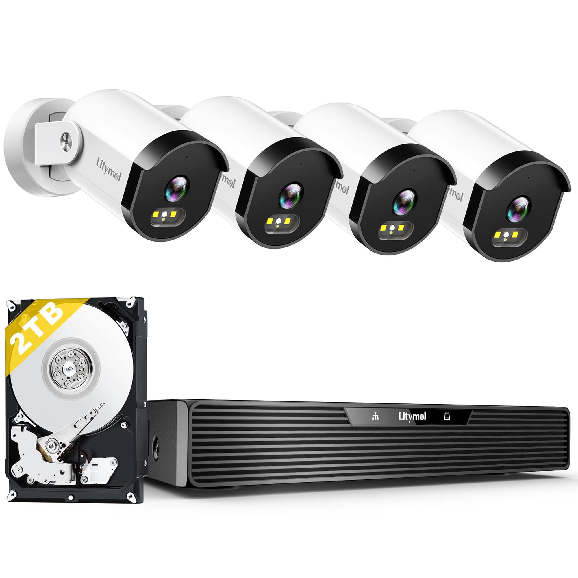 Sistema De Cámaras De Seguridad Para El Hogar Litymol 3k/5mp 4-cam Con Disco Duro De 2 Tb