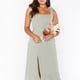 thumbnail image 5 of Vestido de dama de honor elegante de verano para mujer, con escote cuadrado, volantes, sin mangas, informal, largo, con abertura, verde, 5 of 7