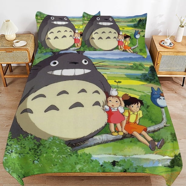 x428 My Neighbor Totoro Bed Duvet Cover Microfiber Bedding Sets 3D Printed Lightweight 3 Piece Comforter Sets, 1 Duvet Cover And 2 Pillow Shams for Kids Boys Girls 90"x90" jn428