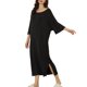 thumbnail image 4 of INSPIRE CHIC Vestido de Noche Maxi de Manga 3/4 para Mujer Regreso a Clases Camisón Largo Suave y Elástico con Cuello Redondo Ajuste Relajado Ropa de Casa 2XL Negro, 4 of 6