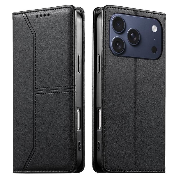 Funda tipo cartera con bloqueo RFID para iPhone 17 Pro Max cubierta magnética de cuero con tapa y soporte Negro