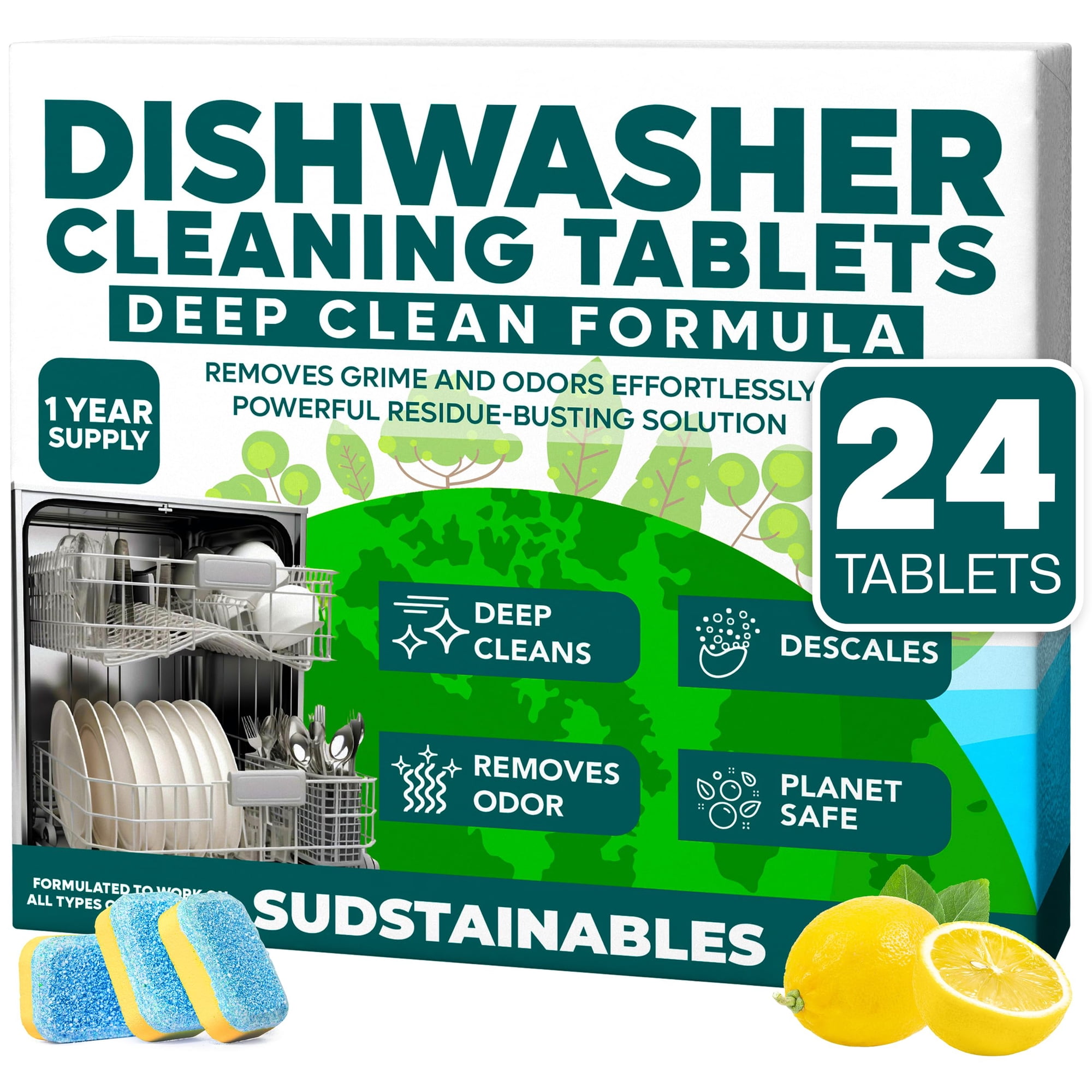 Sudstainables - Tabletas Limpiadoras Para Lavavajillas Sostenibles, Paquete De 24 Unidades, Suministro De 1 Año