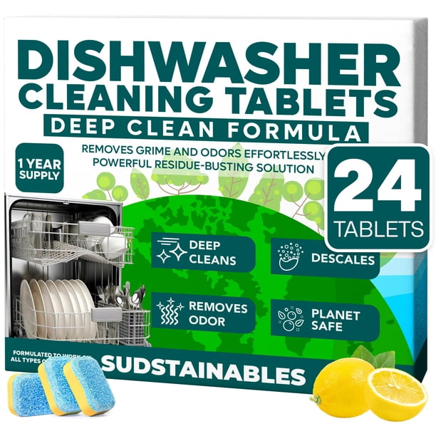 Tabletas limpiadoras para lavavajillas sostenibles, paquete de 24 unidades, suministro de 1 año