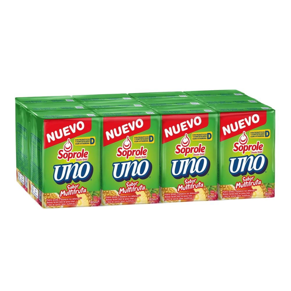 Yoghurt Probiótico Uno Multifruta Pack 12 Cajas, 80 Ml 960 ml Soprole