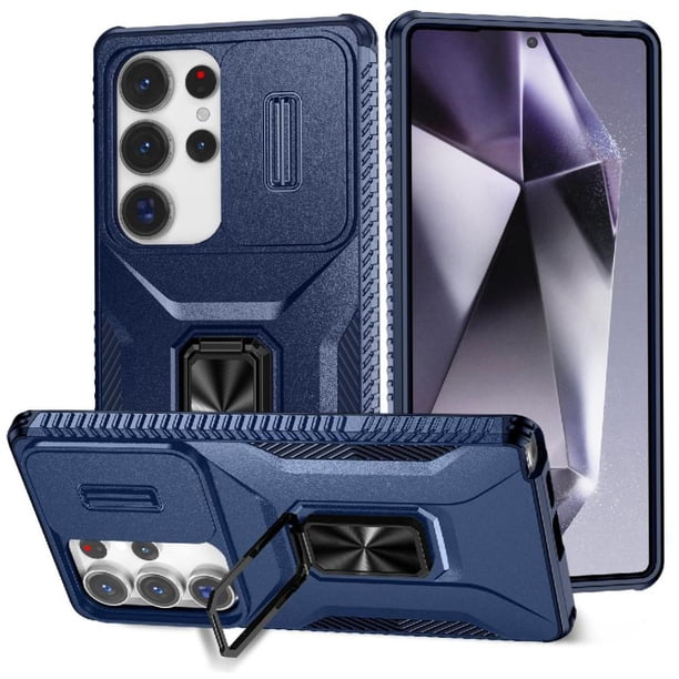 Funda Armada para Samsung Galaxy S25 Ultra con Tapa Deslizante y Soporte Magnético Giratorio Azul