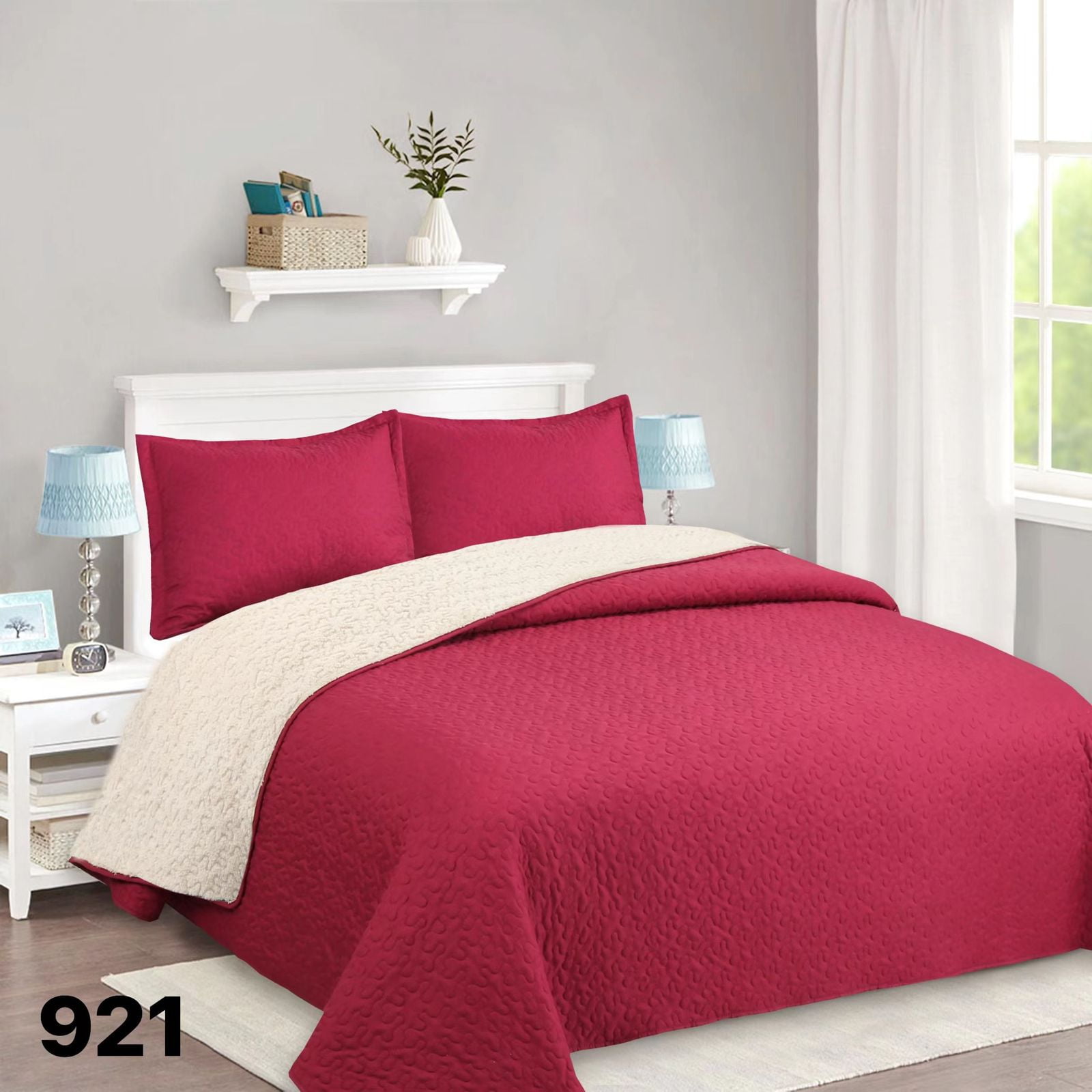 Genérico - Cubrecama Quilt Sherpa 1 1/2 Plazas - Rojo M921