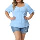 thumbnail image 1 of Agnes Orinda Blusas de verano de los años 50 para mujer de talla grande con estampado de cuadros de colegio, escote corazón, manga corta abullonada y botones decorativos, talla 4X, azul, 1 of 6