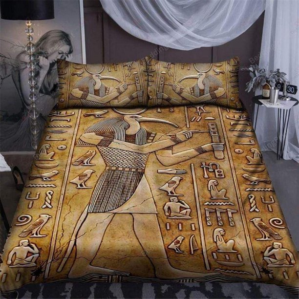 Thoth God Egyptian Quilt Duvet Cover Set Bedroom Decor Doona Cover3-Piece Bedding Set