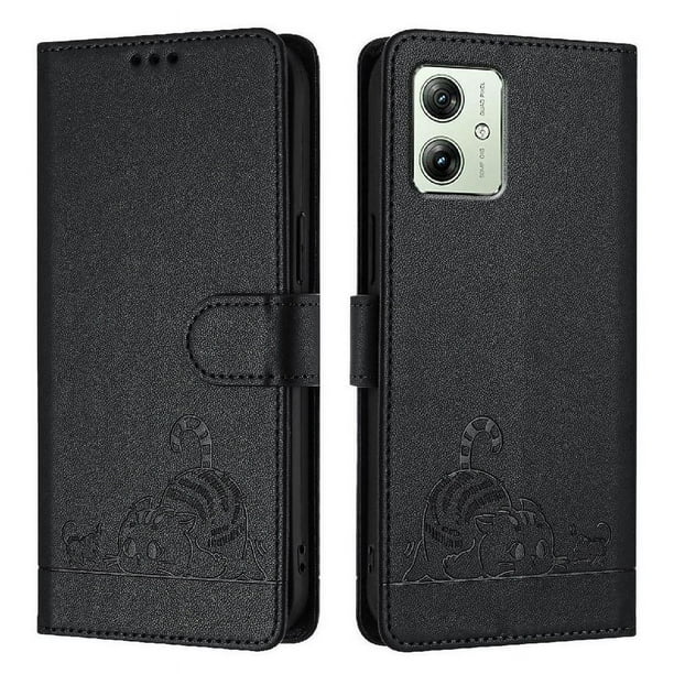 Funda tipo cartera FOXDOCK para Motorola Moto G14 4G con soporte, ranuras, RFID, diseño de gato
