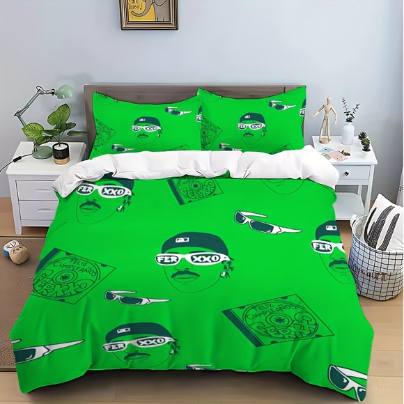 Stylish F-FER XXO Green Graffiti Design 3pcs bedding Perfect for Year-Round Use Available in Single