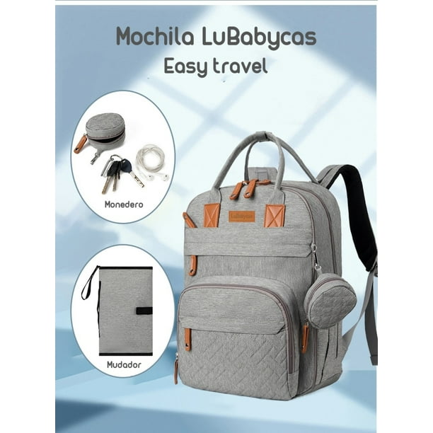 Mochila Pañalera Maternal Con Mudador Gris LuBabycas Lider