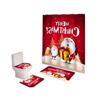 Teng Fei - Set 4 Piezas Cortina De Baño Y Alfombras Diseño Navideño Tf02