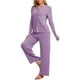 thumbnail image 4 of INSPIRE CHIC Conjunto de Pijama de Manga Larga para Mujer, Mezcla de Rayón Suave, Conjunto de Descanso Abotonado con Cintura Elástica y Bolsillos XL Púrpura Oscuro, 4 of 6