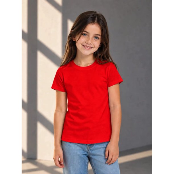 Poleras Niños Basica 100% Algodon Manga Corta Cuello Redondo Rojo 6 Lisa