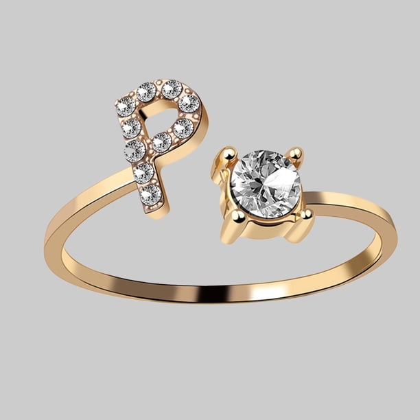 26-Letter Gold Rings with Zircon and Rhinestone Adjustable Sturdiness - Perfect Gift for Women